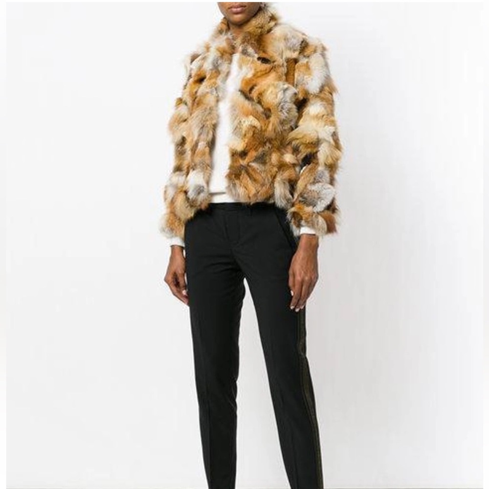 ZADIG & VOLTAIRE Liam Deluxe Real Fox Fur Patchwork Jacket In Beige